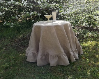 Ruffled Burlap Tablecloth - Floor Length Burlap Table Cloth - Custom Sizes - Rustic Decor - Handmade MissHettie