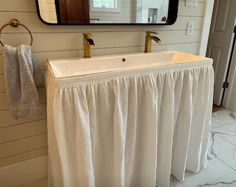 Custom Ruffled Sink Skirt - Handmade Velcro Vanity Curtain - Stick On Adhesive Curtains