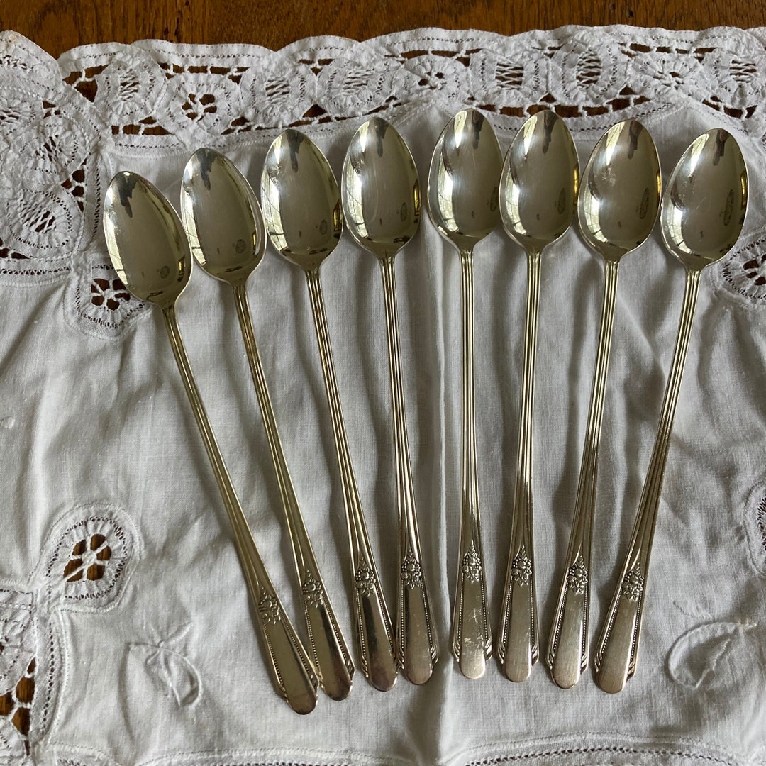 8 Silver Plate Ice Tea Spoons HIAWATHA 1937 Silverplate Flatware