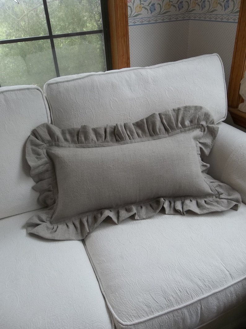 Ruffled Lumbar Pillows Monogrammed Linen Pillow Shams Choose Etsy