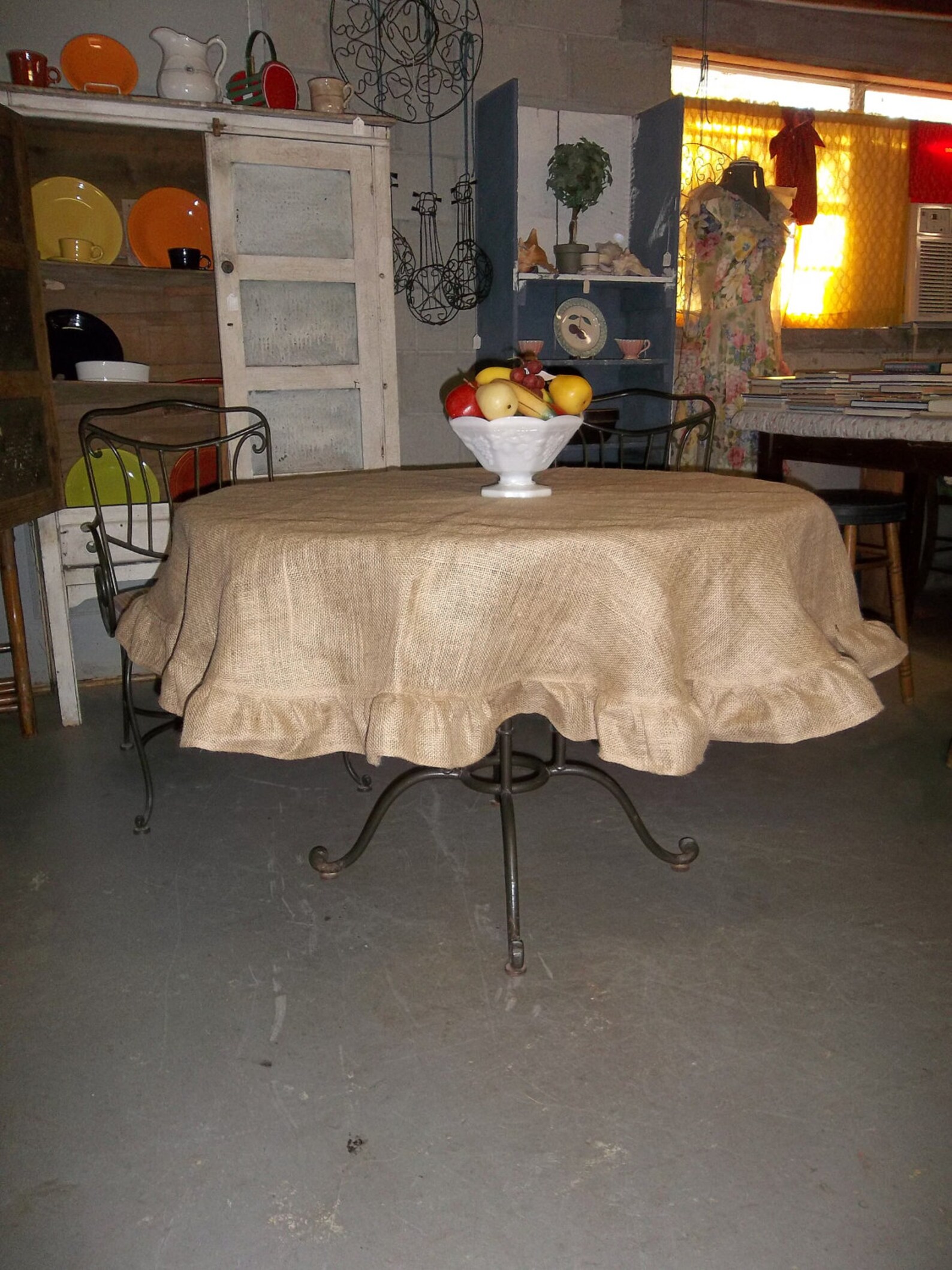 Creamy White Burlap Tablecloth Custom Ruffled Tablecloth Etsy