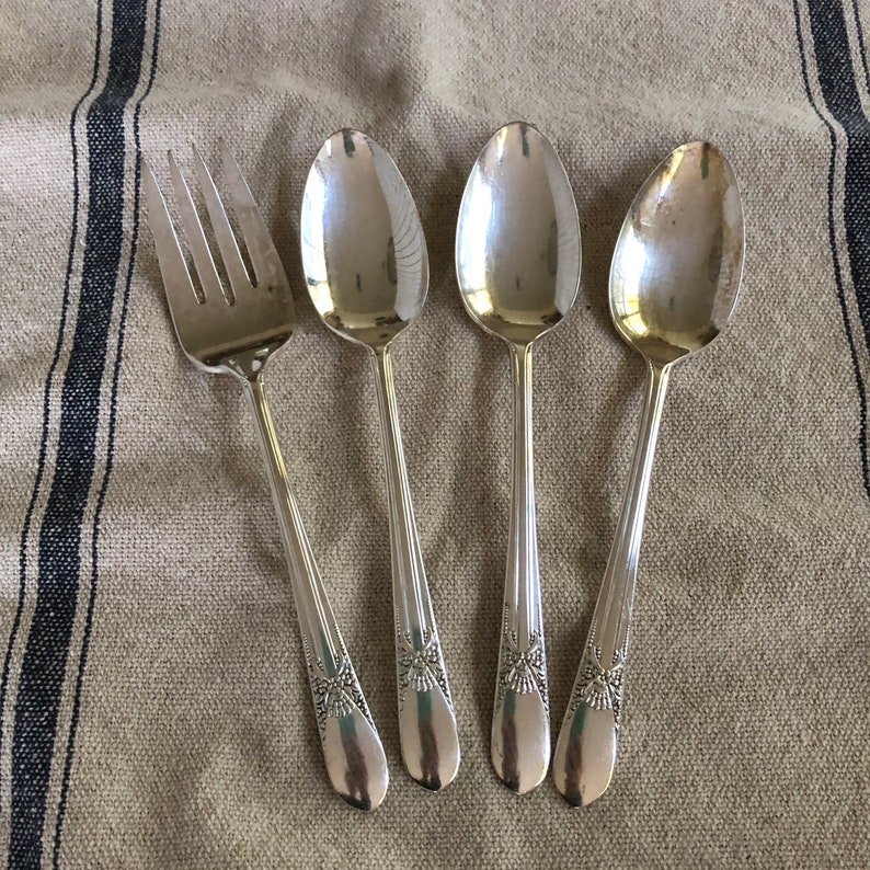 BELOVED Silver Plate Flatware Vintage Silverplate Serving Set Serving Spoons Meat Fork Wedding Decorations Table Decor French Country image 2