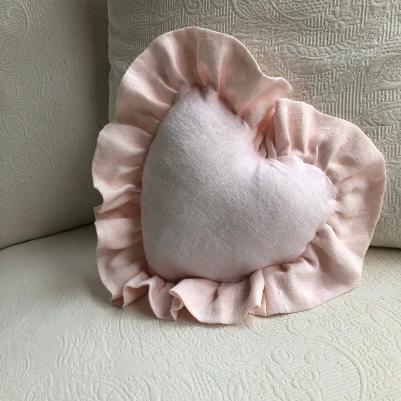 Ruffled Heart Pillow Romantic White Linen Pillow Wedding or Etsy