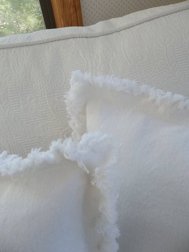 Drop Cloth Pillows Custom Sizes Bright White Pillow Shams Frayed Edge Pillows Raggedy Sold Separately or as a Pair Quantities Available image 2