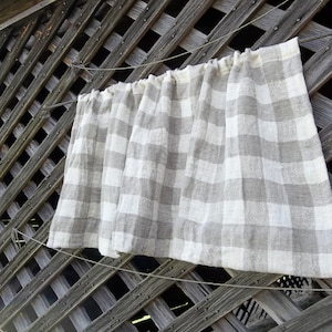 Natural Linen Curtain Farmhouse Kitchen Window Treatment Natural Plaid Linen Valance Panel Rustic Curtain French Country Made to Order image 1