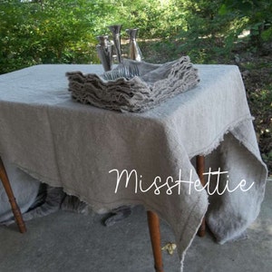 Natural Linen Tablecloth - Custom Tablecloth Washed Linen Napkins - Handmade - Custom Made to fit Your Table - MissHettie