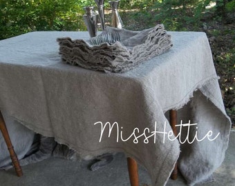 Natural Linen Tablecloth - Custom Tablecloth Washed Linen Napkins - Handmade - Custom Made to fit Your Table - MissHettie