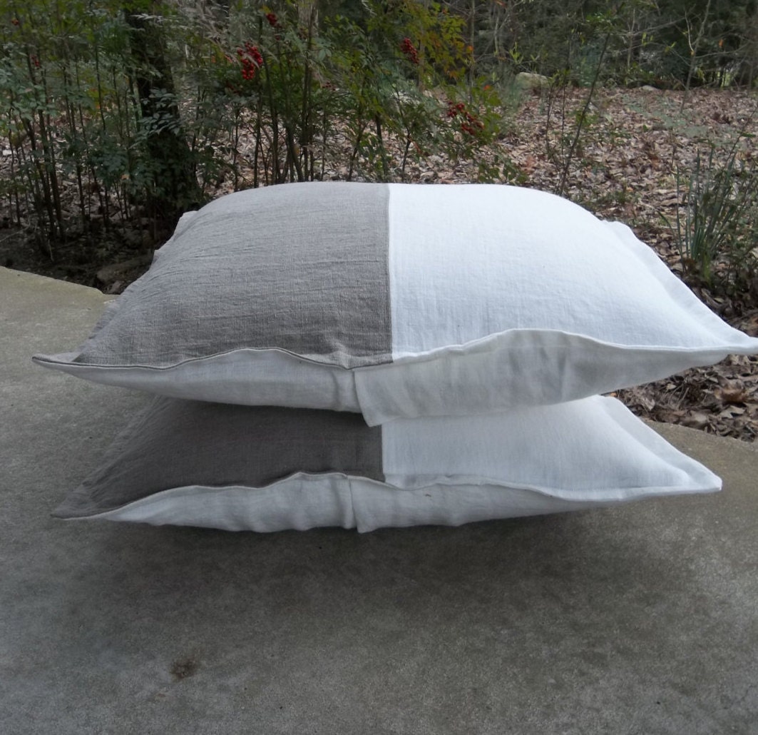 Linen Colorblock Pillows Custom Linen Pillow Shams White Linen Etsy