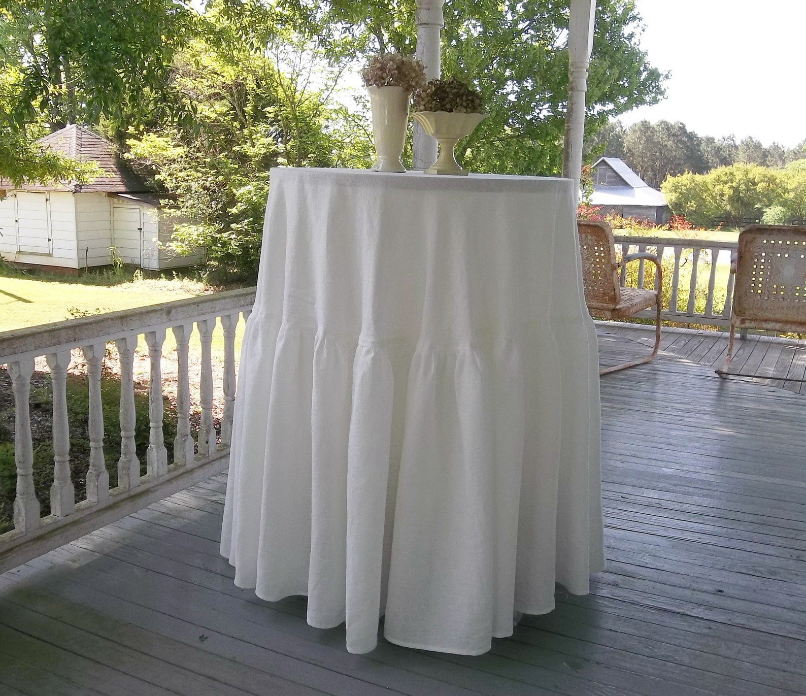 Bar Table Tablecloth Floor Length Ruffled Tablecloth With Tie Etsy