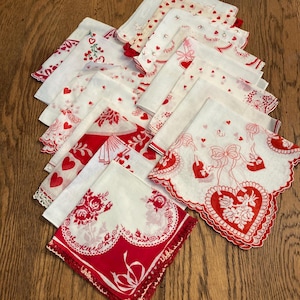 Vintage Valentine Handkerchiefs -Valentine Gift for Her - Heart Hanky - Heart handkerchief - Sold Separately