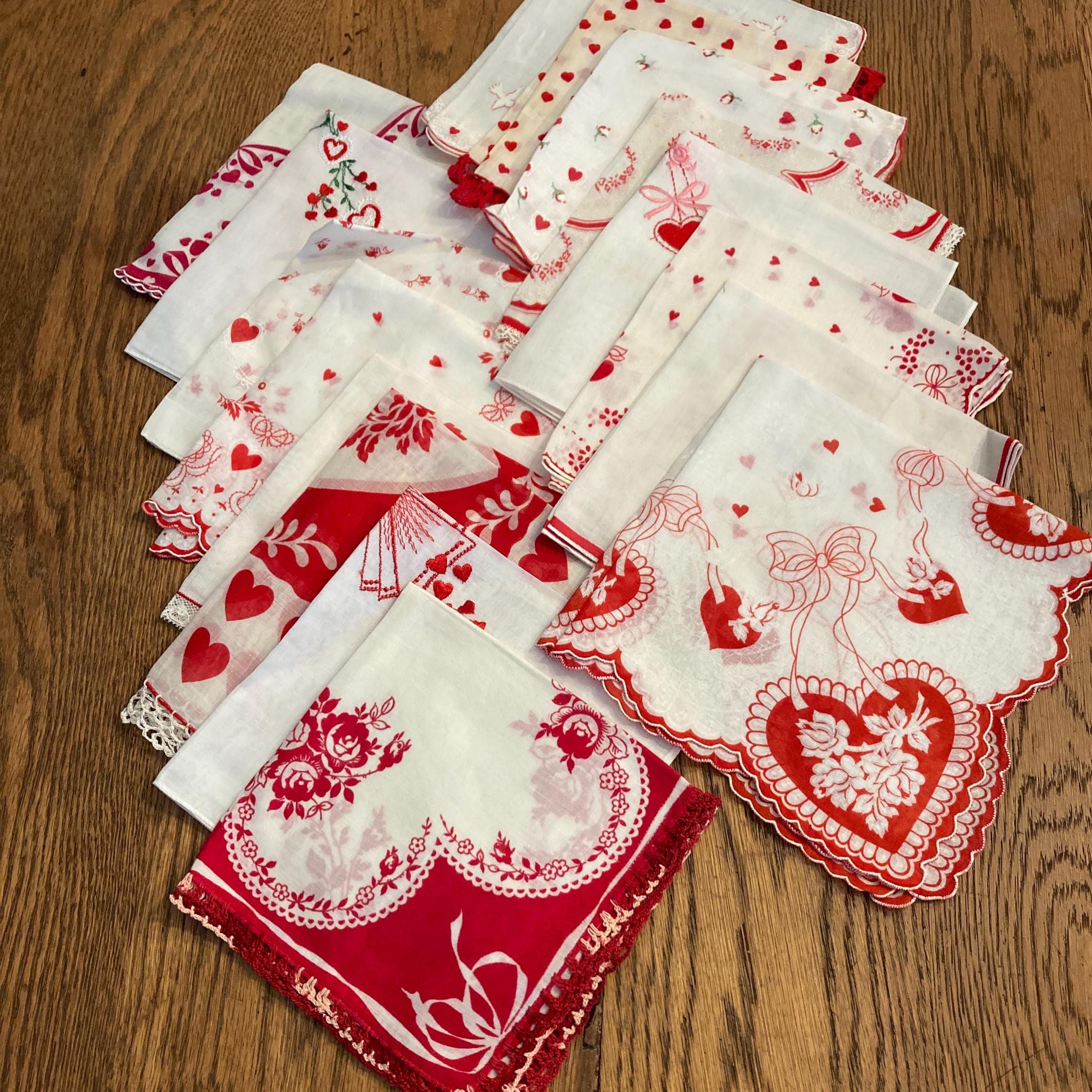 Vintage Valentine Handkerchiefs -Valentine Gift for Her - Heart Hanky - Heart handkerchief - Sold Separately