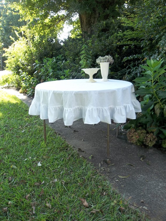 Round Tablecloth In Linen Cotton Burlap Custom Sizes Ruffled Table Cloth Wedding Decorations Decor Handmade By Misshettie