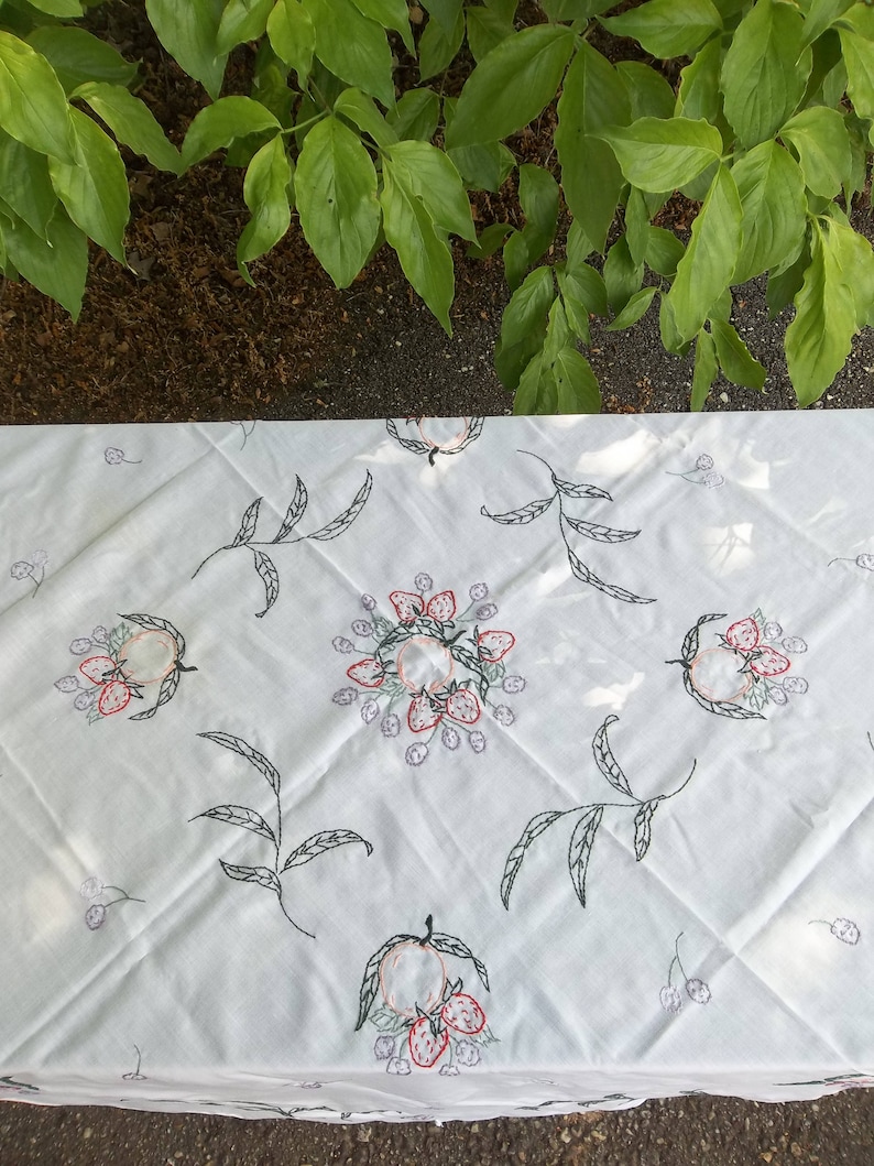 Mid Century Bridge Tablecloth 41 x 41 Table Throw Cottage Style Linens French Country Handmade Embroidered Table Cloth