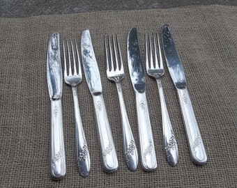 Vintage Silver Plate QUEEN BESS Flatware Silverplate Knives Forks Wedding Decorations Table Decor French Country