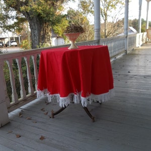 Mid Century Tablecloth with Fringe Vintage Round Red Tablecloth RV Decor Camper Decor Retro Tablecloth