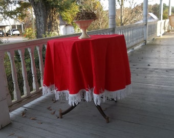 Mid Century Tablecloth with Fringe Vintage Round Red Tablecloth RV Decor Camper Decor Retro Tablecloth