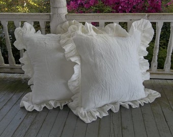 Ruffled Linen Pillows - Custom Sizes - Washed Linen Pillow Covers - Cottagecore Style -Bed Linens - MissHettie