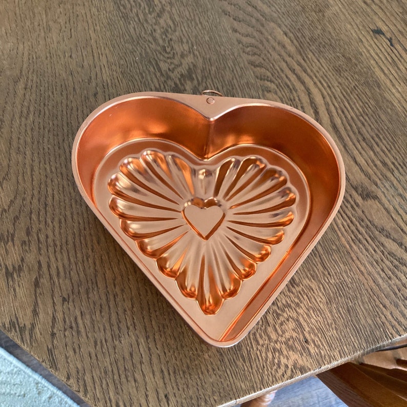 Vintage Copper Heart Mold Gelatin Molds Heart Cake Pan Farmhouse Kitchen Decor Candy Mold Valentines Day French Country image 5