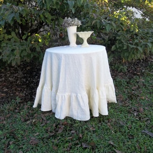 Floor Length Ruffled Linen Tablecloth 90 Inch Ruffled Tablecloth Custom Fabrics Handmade Wedding Decorations Table Decor French Country