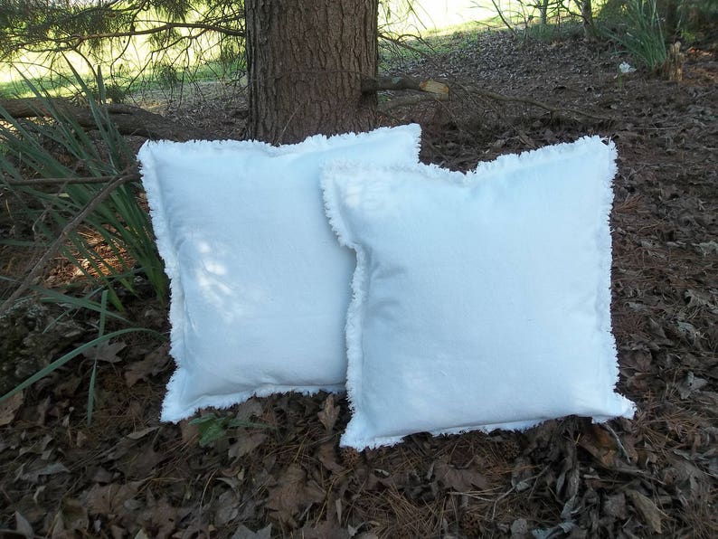 Drop Cloth Pillows Custom Sizes Bright White Pillow Shams Frayed Edge Pillows Raggedy Sold Separately or as a Pair Quantities Available image 6