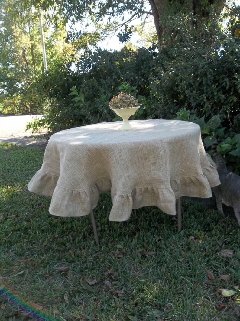 Custom Round Burlap Tablecloth Ruffled Tablecloth Custom Etsy
