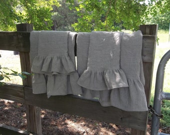 Ruffled Linen Towels Linen Bath Towels Hand Towels Tea Towels Wedding Gift French Country Handmade Bath Décor  Quantities Available