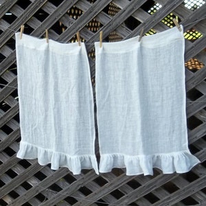 Ruffled Curtains PAIR Linen Café Curtains Cottagecore White Linen Curtains Custom Sizes Ruffled Linen Curtains French Country misshettie