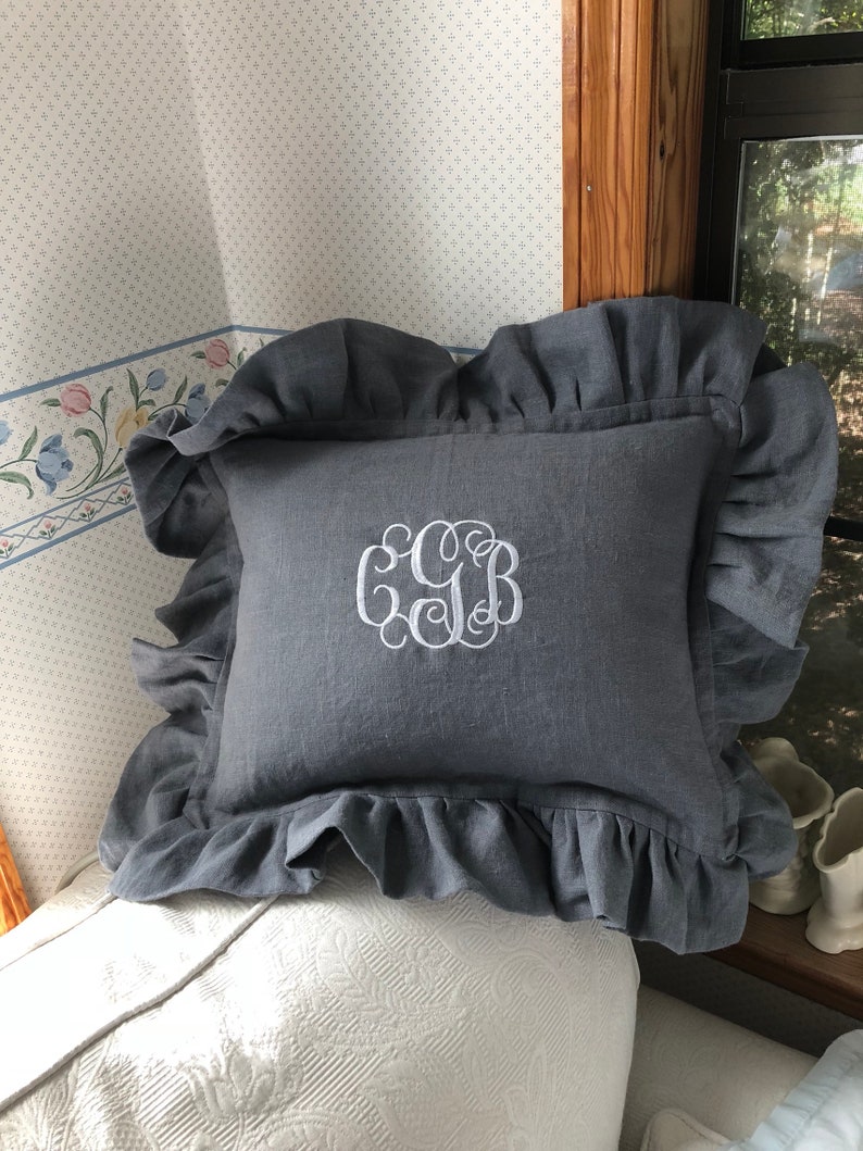 Ruffled Lumbar Pillows Monogrammed Linen Pillow Shams Choose Etsy