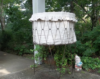 Laundry Basket Liner - Ruffled Linen Hamper Liner - Reversible- Custom Sizes