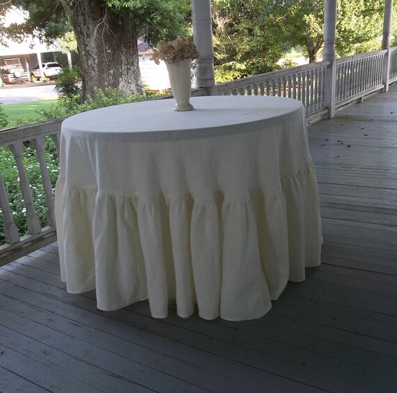 Ivory Linen Floor Length Tablecloth Ruffled Ready To Ship Etsy
