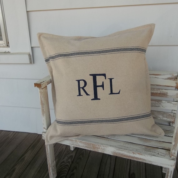 Monogrammed Grain Sack Pillow Personalized Pillow Sham Gift Etsy