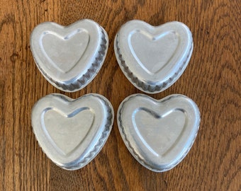 4 Heart Molds - Heart Gelatin Molds - Heart Cake Pans Heart Shaped Aluminum Jello Molds Valentine Decor French Country  Wedding Decorations