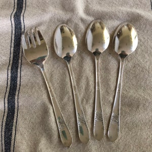 BELOVED Silver Plate Flatware Vintage Silverplate Serving Set Serving Spoons Meat Fork Wedding Decorations Table Decor French Country image 4