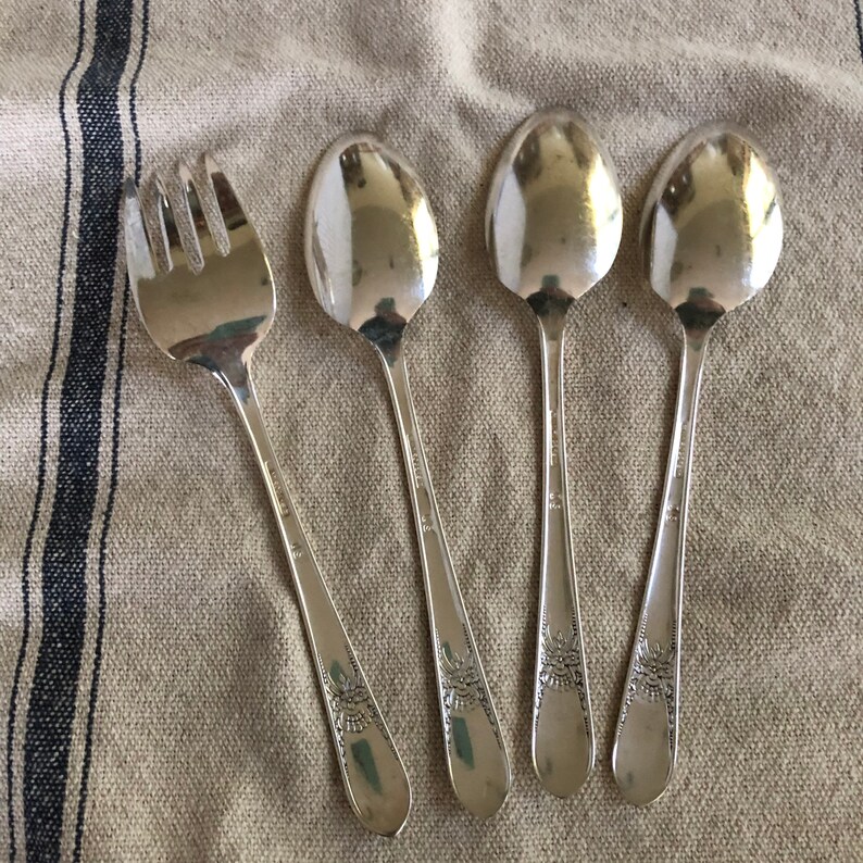 BELOVED Silver Plate Flatware Vintage Silverplate Serving Set Serving Spoons Meat Fork Wedding Decorations Table Decor French Country image 4