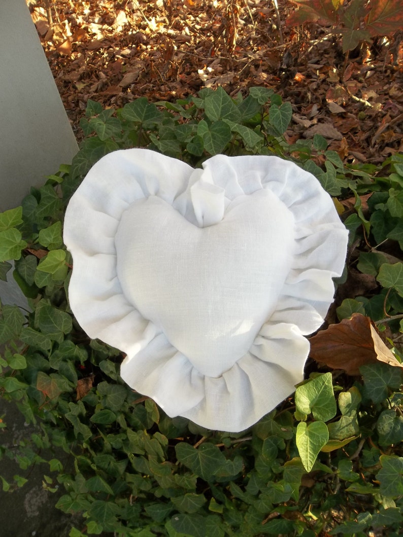 Ruffled Heart Pillow Romantic White Linen Pillow Wedding or Etsy