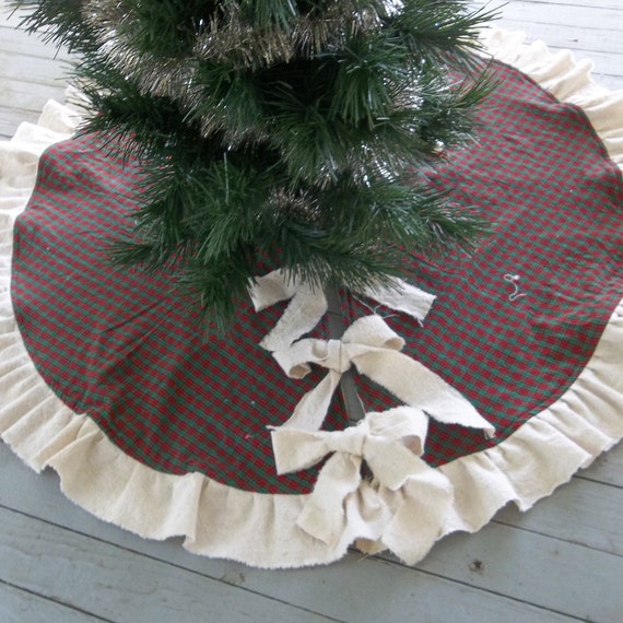 Handmade Plaid Christmas Tree Skirt – Ruffled Reversible 44" - Ships Today - Handmade misshettie
