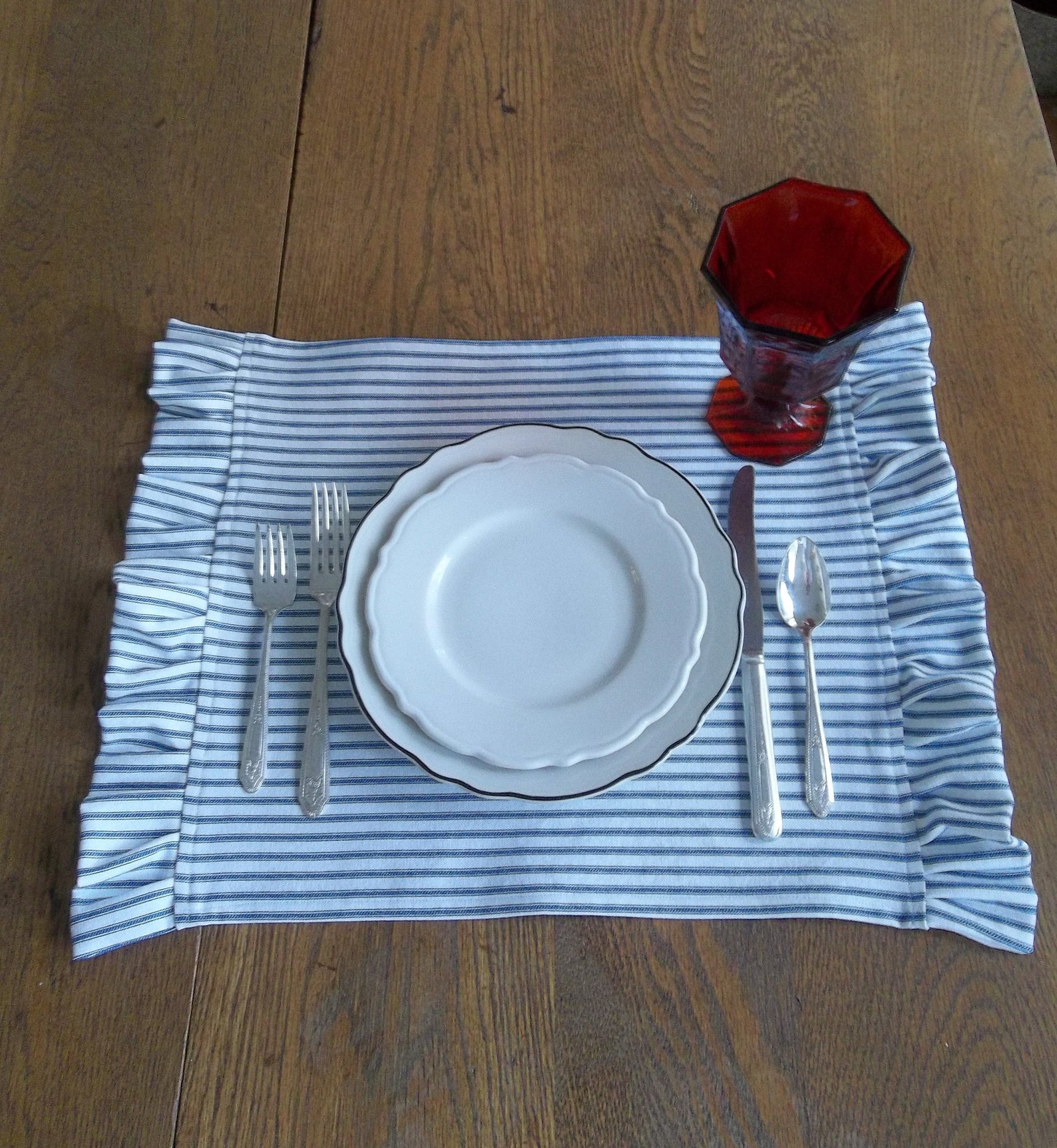 Ruffled Ticking Placemats Choose Your Color Striped Placemats Etsy