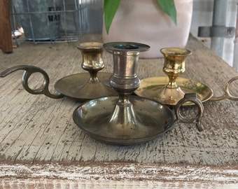 3 Vintage Brass Candle Holders Finger Candleholders French Country Candleholders Free shipping misshettie