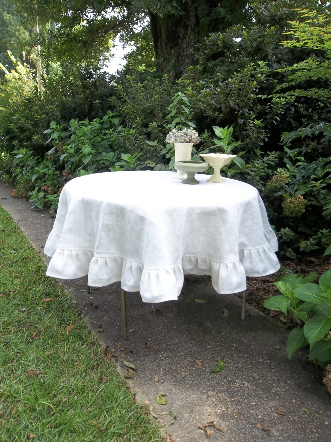 Creamy White Burlap Tablecloth Custom Ruffled Tablecloth Etsy
