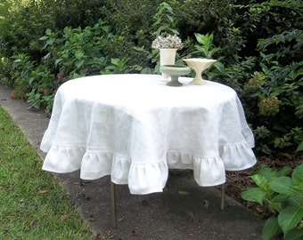 Creamy White Burlap Tablecloth Custom Ruffled Tablecloth Wedding Decorations Table Decor French Country Farmhouse Ruffled Burlap Tablecloth