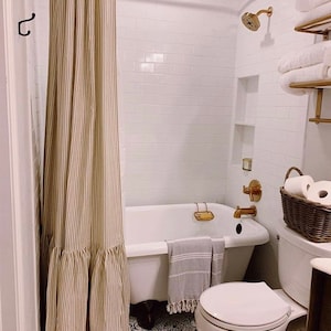 Custom Ruffled Ticking Shower Curtain - French Country Bath Decor - Custom Sizes, Fabrics, Styles