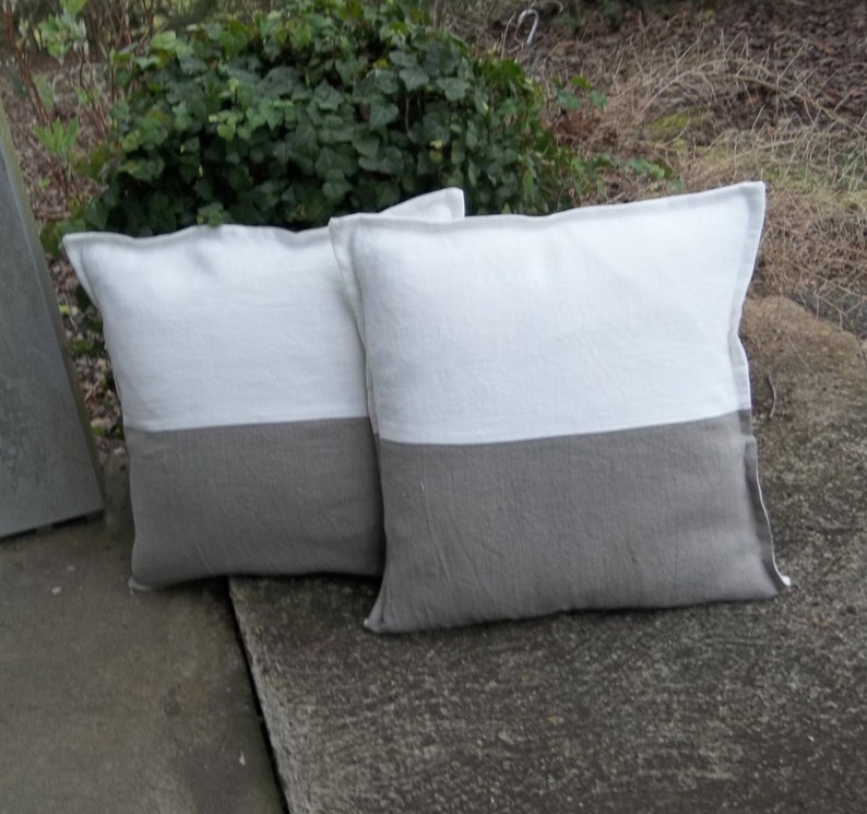 Linen Colorblock Pillows Custom Linen Pillow Shams White Linen Pillow Covers Decorative Pillows Natural Linen Bed Pillows Set of 2 image 2