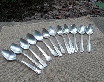 12  Silver Plate Spoons MISMATCHED Flatware Vintage Silverplate Flatware Wedding Decorations Table Decor Dessert Spoons