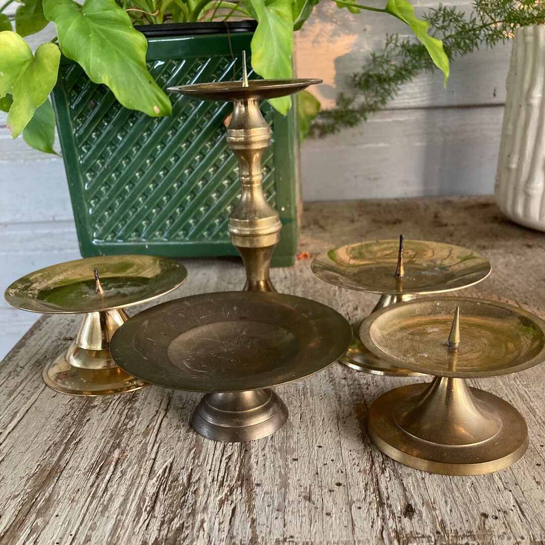5 Vintage Brass Candle Holders Pillar Candle Holders Brass Candlesticks — free download