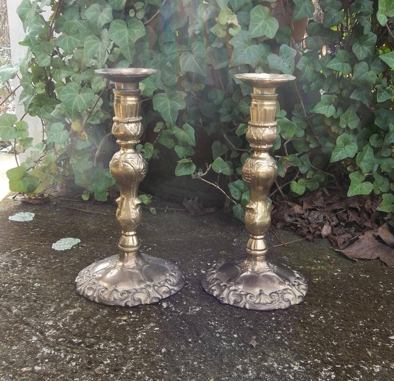 Ornate Brass Candle Holders Vintage Pair Brass Candlesticks Etsy