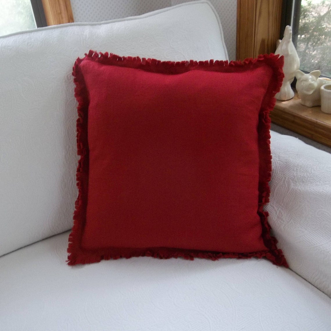 Red Linen Pillow Frayed Edge Pillow Sham Custom Sizes and Etsy