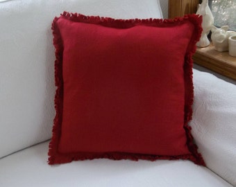 Red Linen Pillow Frayed Edge Pillow Sham Custom Sizes and Fabrics Bedroom Pillows Christmas Decorations Decorative Pillows Lumbar Pillow