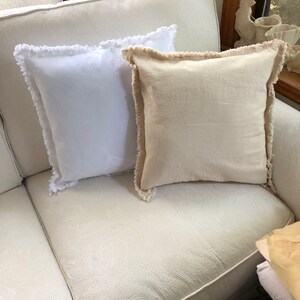 Drop Cloth Pillows Custom Sizes Bright White Pillow Shams Frayed Edge Pillows Raggedy Sold Separately or as a Pair Quantities Available UnbleachedDuckCanvas