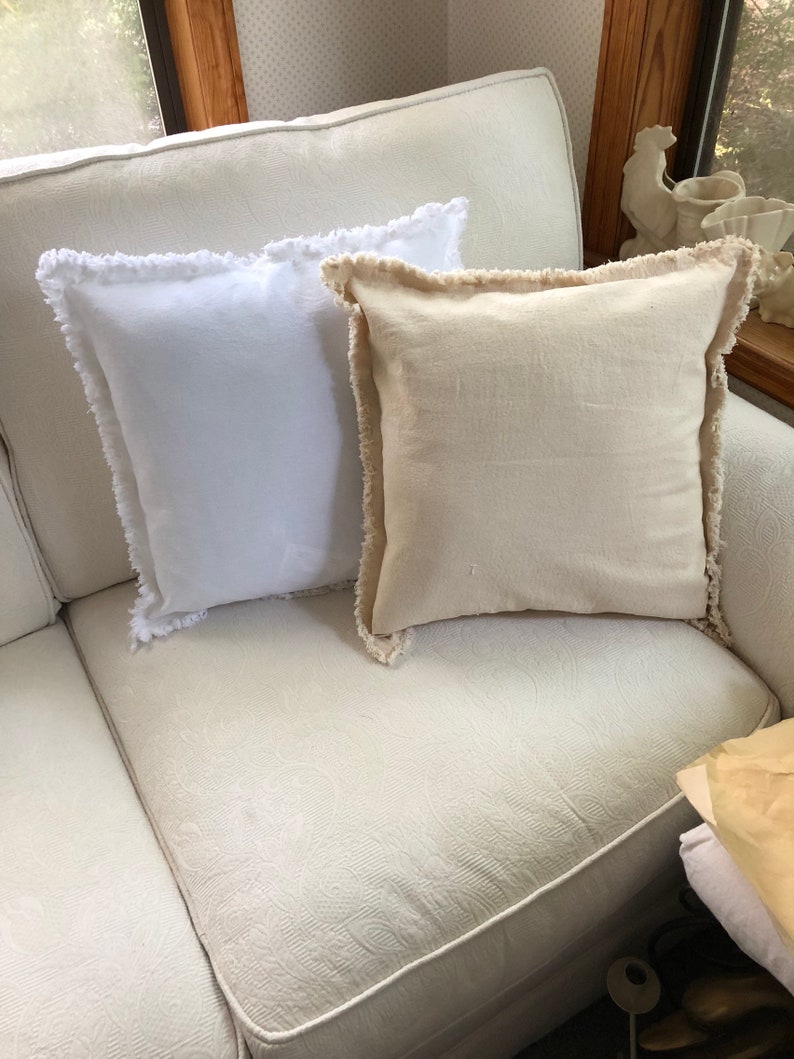 Drop Cloth Pillows Custom Sizes Bright White Pillow Shams Frayed Edge Pillows Raggedy Sold Separately or as a Pair Quantities Available UnbleachedDuckCanvas