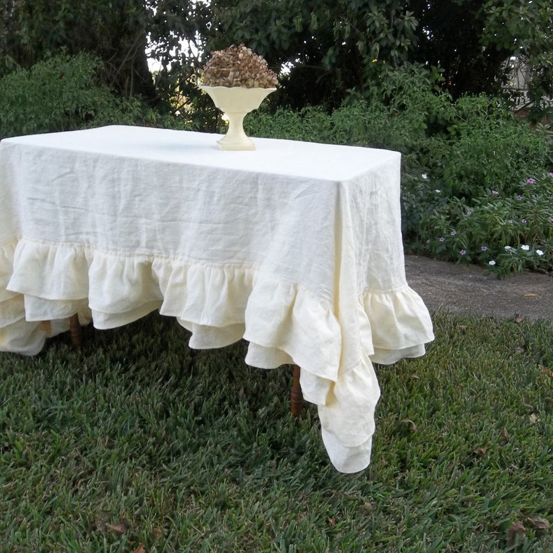 Custom Double Ruffle Linen Tablecloth Ruffled Tablecloth Multi Etsy
